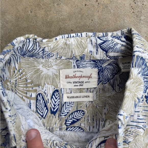 Weatherproof Mens Linen Shirt Blue White Floral Button Up Pocket NWOT - Picture 3 of 5